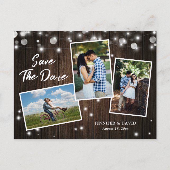 Carte Postale Faire-part Mariage Rustique En Bois Enregistrer La Date Photo (Devant)