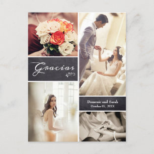 Carte Postale Faire-part Mariage rustique espagnol Photo Collage "Gracias"