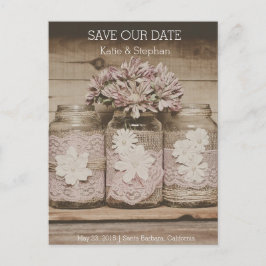 Carte Postale Faire-part Mariage rustique Lace Jars ENREGISTRER LA DATE Car
