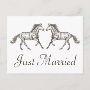 Carte Postale Faire-part Mariage rustique occidental tout juste marié Cheva
