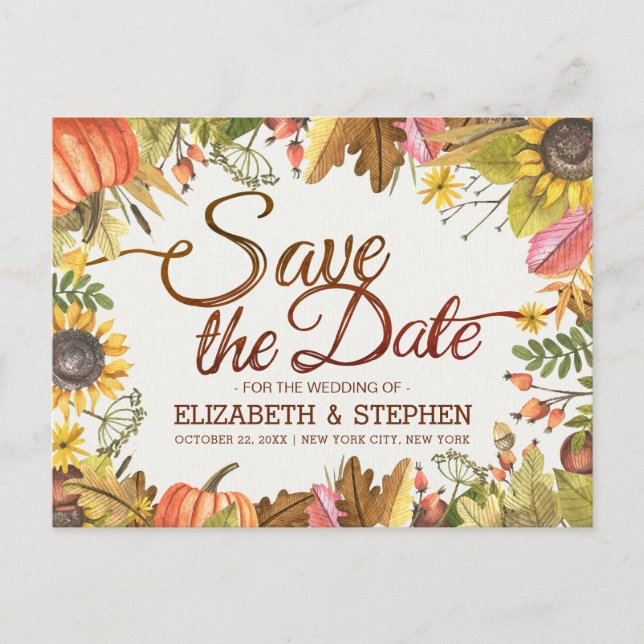 Carte Postale Faire-part Mariage Sauvegarder La Date Automne Automne Laisse (Devant)