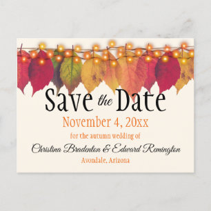 Carte Postale Faire-part Mariage Sauvegarder La Date Automne Feuilles Lueur