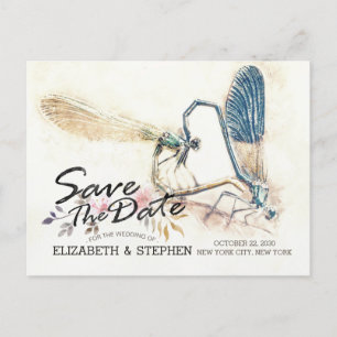 Carte Postale Faire-part Mariage Sauvegarder La Date Libellule Accouplement