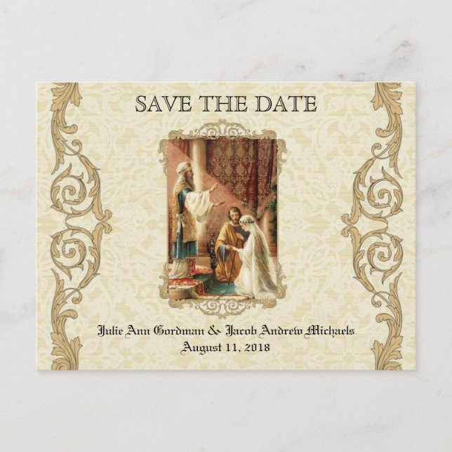 Carte Postale Faire-part Mariage SAVE THE DATE catholique traditionnel (Devant)