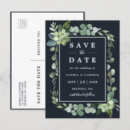 Carte Postale Faire-part Mariage Succulent bleu marine de minuit Enregistre