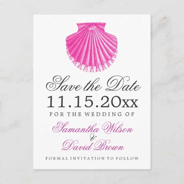 Carte Postale Faire-part Mariage sur la Plage Enregistrer la Date Coquille  (Devant)