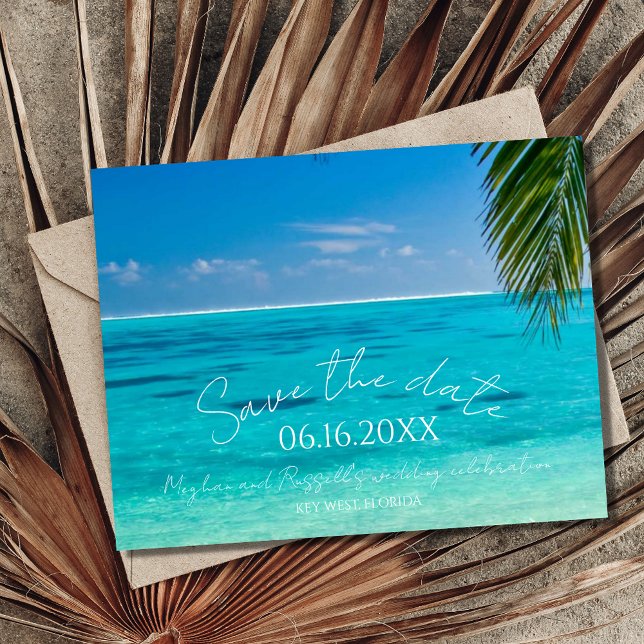 Carte Postale Faire-part Mariage sur la plage tropicale, Enregistrez la dat (Créateur téléchargé)