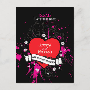 Carte Postale Faire-part Mariage sur le thème de la musique grunge Black & 