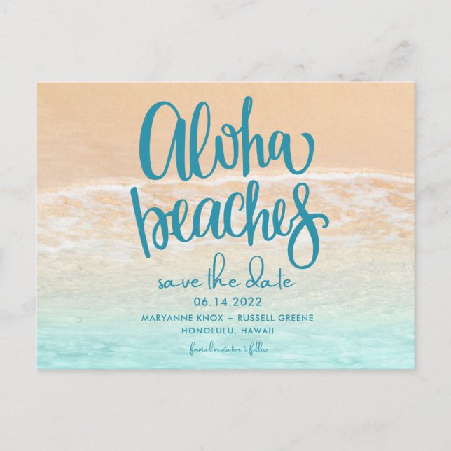 Carte Postale Faire-part Mariage sur les plages d'Hawaii Aloha Enregistrer  (Devant)