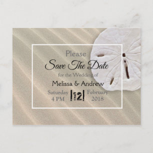Carte Postale Faire-part Mariage Thème Dollar de Sable Enregistrer la Date