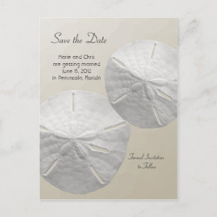 Carte Postale Faire-part Mariage Thème Plage Dollar de Sable Enregistrez la