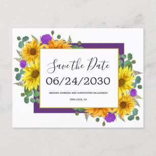 Carte Postale Faire-part Mariage Thème Tournesol Rustique Chic Roses Enregi