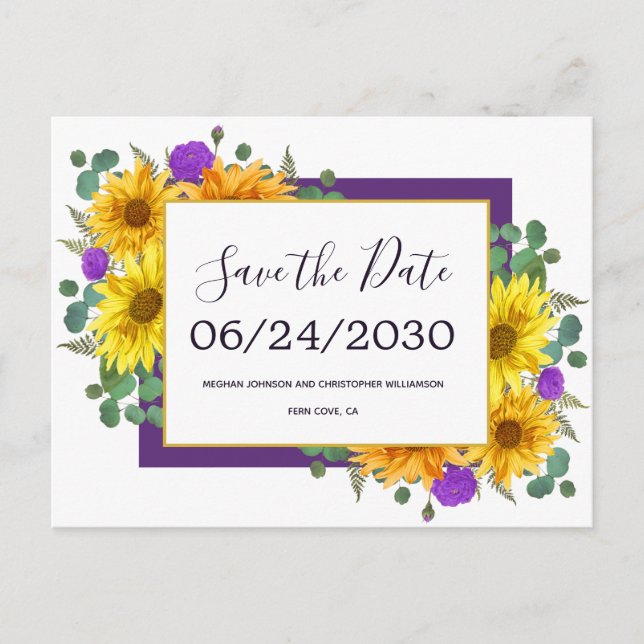 Carte Postale Faire-part Mariage Thème Tournesol Rustique Chic Roses Enregi (Devant)