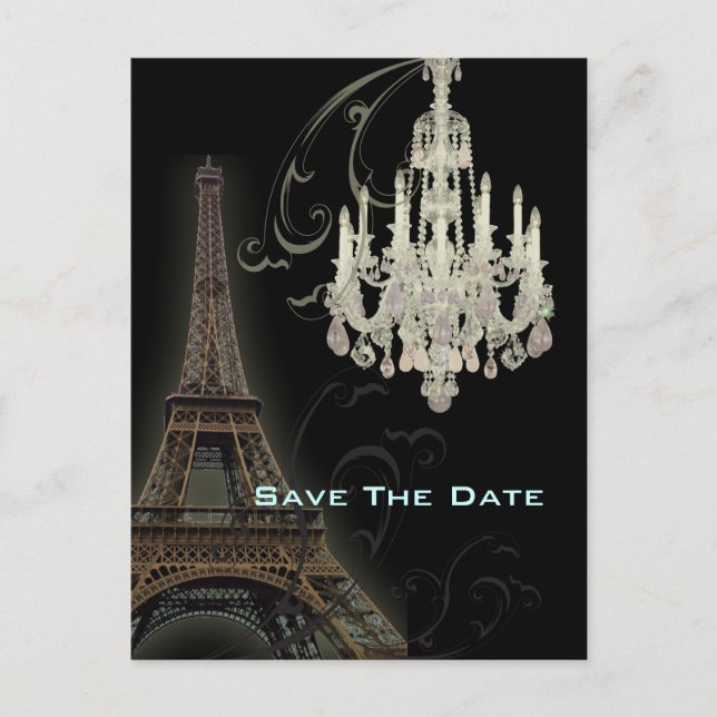 Carte Postale Faire-part Mariage Tour Eiffel Paris enregistrer la date (Devant)