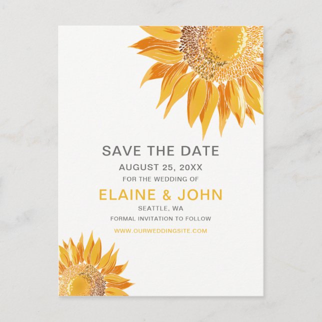 Carte Postale Faire-part Mariage Tournesol Moderne Enregistrer la Date (Devant)