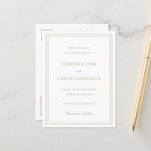 Carte Postale Faire-part Mariage traditionnel or intemporel Enregistrer la 