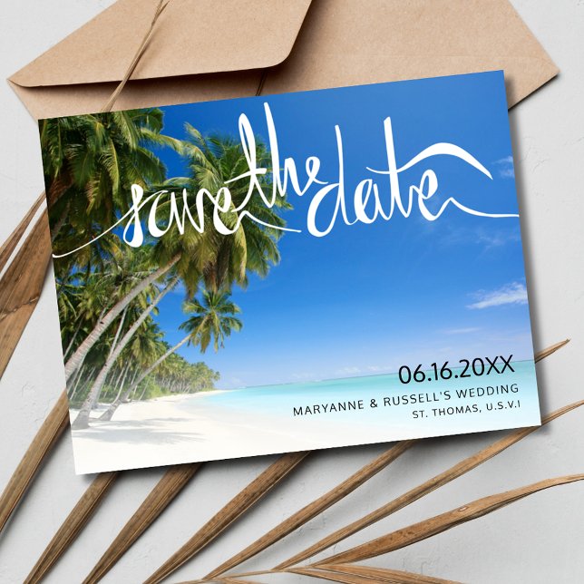 Carte Postale Faire-part Mariage Tropical Beach Paradise Enregistrer la dat (Tropical Beach Paradise Wedding Save the Date Postcard)