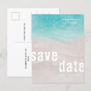 Carte Postale Faire-part Mariage Tropical sur la Plage Aquarelle