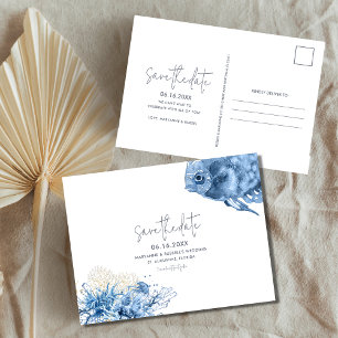 Carte Postale Faire-part Mariage Tropical sur la Plage Enregistrer la Date 