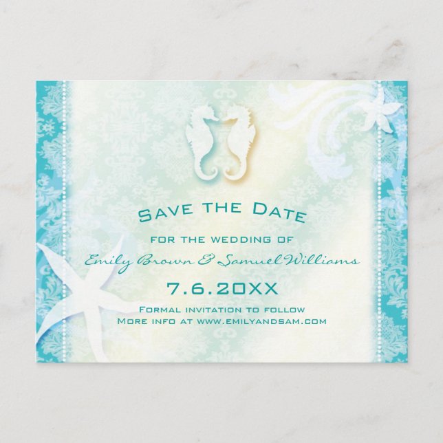Carte Postale Faire-part Mariage turquoise à cheval Turquoise Enregistrer l (Devant)