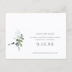 Carte Postale Faire-part Mariage vert Eucalyptus Enregistrer la date