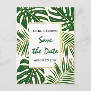 Carte Postale Faire-part Mariage vert moderne feuille tropical Enregistrer 
