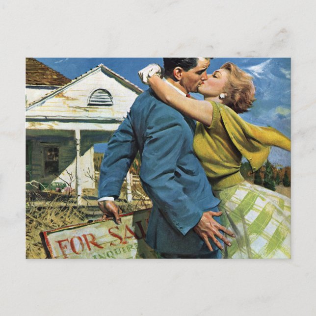 Carte Postale Faire-part Mariage Vintage, Jeunes Mariés Écrivent la Date (Devant)
