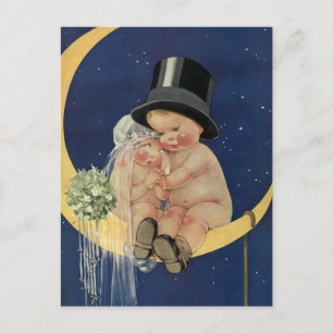 Carte Postale Faire-part Mariage Vintage Joli Mariée et Marié Enregistrer l