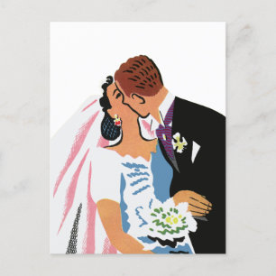 Carte Postale Faire-part Mariage vintage, Mariée et Salle Enregistrer la da