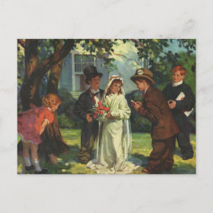 Carte Postale Faire-part Mariage vintage, mariée gode enfants Enregistrer l