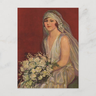 Carte Postale Faire-part Mariage Vintage, Portrait de Mariée Enregistrer la