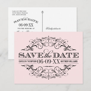 Carte Postale Faire-part Mariage vintage rose noir fleuri Enregistrer la da