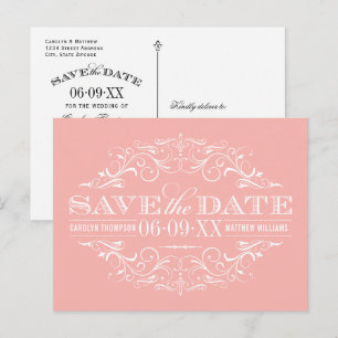 Carte Postale Faire-part Mariage vintage Saumon rose fleuri Enregistrer la 