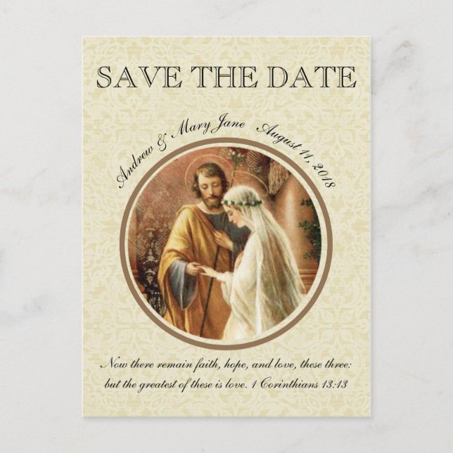 Carte Postale Faire-part Mariée Catholique Marié Joseph SAUVEGARDEZ LA DATE (Devant)