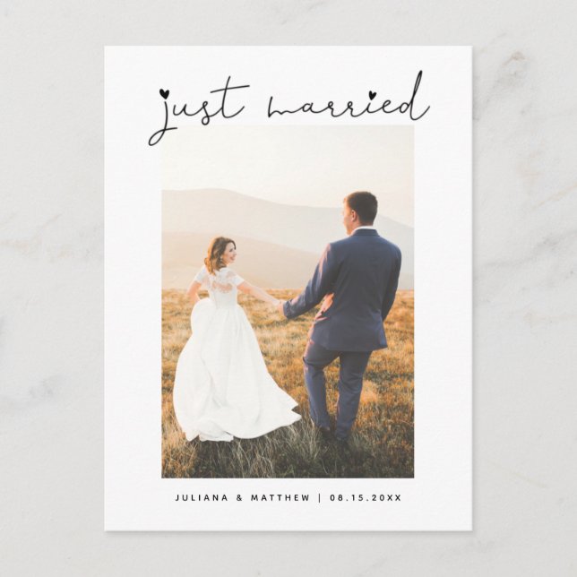 Carte Postale Faire-part Mariés à Coeur Moderne Écriture Mariage  (Devant)