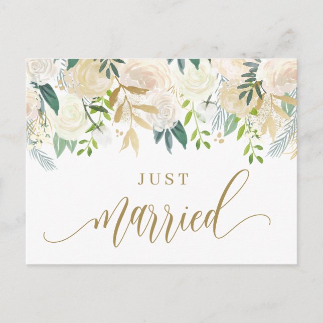 Carte Postale Faire-part Mariés à l'aquarelle Ivory Peony et Rose (Devant)