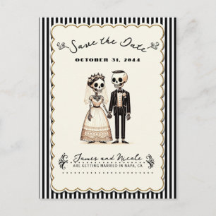 Carte Postale Faire-part Mariés squelettes de dessin animé Date de mariage