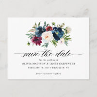 Marine Bleu Bourgogne Mariage floral Enregistrer l