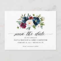 Marine Bleu Bourgogne Mariage floral Enregistrer l