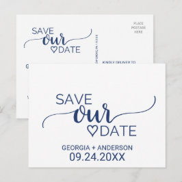 Carte Postale Faire-part Marine Bleu Simple Calligraphie Mariage Enregistre