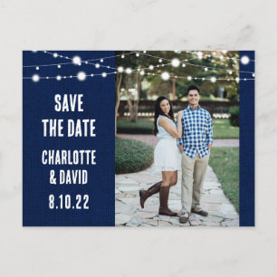 Carte Postale Faire-part Marine Blue Burlap Mariage Enregistrer La Date Pho