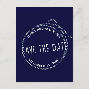 Carte Postale Faire-part Marine Blue Nautical Rope Mariage Enregistrer la d