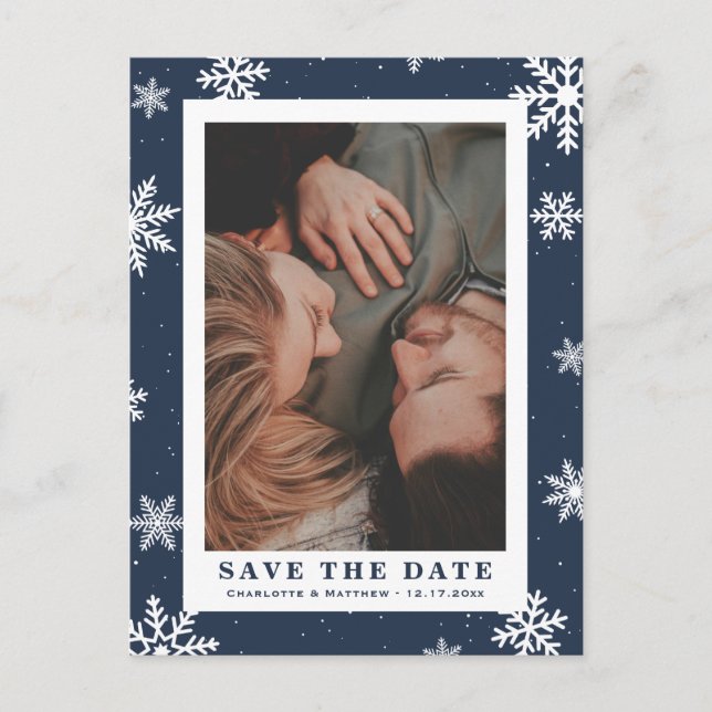 Carte Postale Faire-part Marine Blue Winter Wedding Enregistrer La Date Pho (Devant)