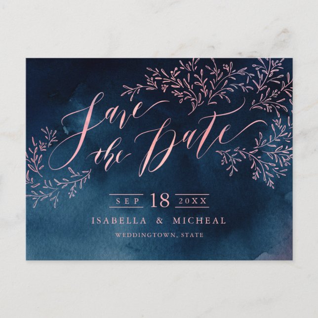 Carte Postale Faire-part Marine blush rustique floral calligraphie enregist (Devant)