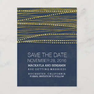 Carte Postale Faire-part Marine et Gold Modern Enregistrer la date