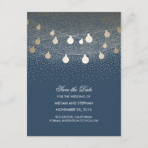 Carte Postale Faire-part Marine et Gold String Lights enregistrer la date