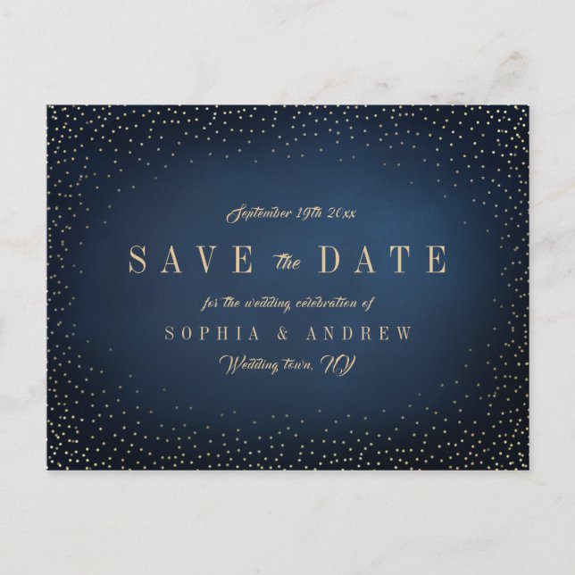 Carte Postale Faire-part Marine & Gold Parties scintillant Simple Enregistr (Devant)