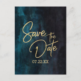 Carte Postale Faire-part Marine Turquoise Aquarelle et mariage d'or Enregis