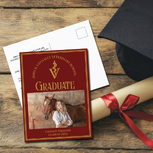 Carte Postale Faire-part Maroon Gold Vétérinaire Ecole de Photo Graduation