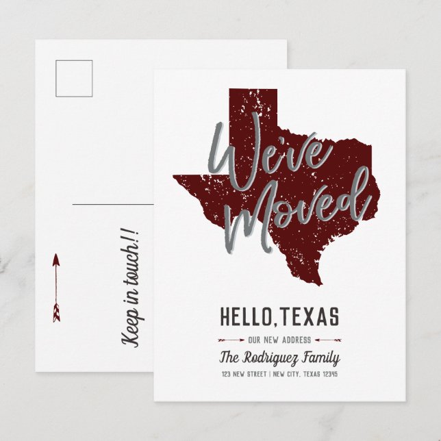 Carte Postale Faire-part Maroon We ve Moved - Texas (Devant / Derrière)